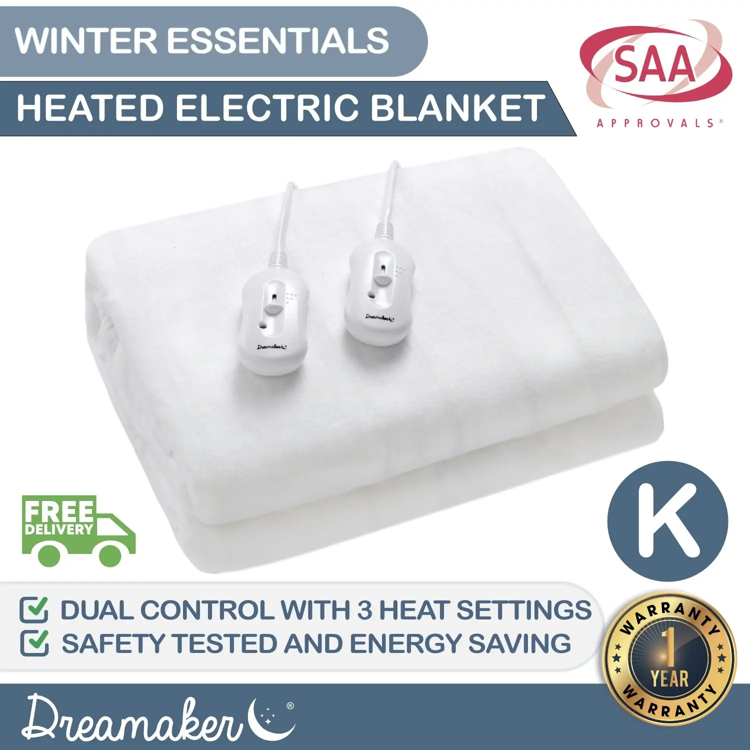 Dreamaker Washable Electric Blanket King Bed