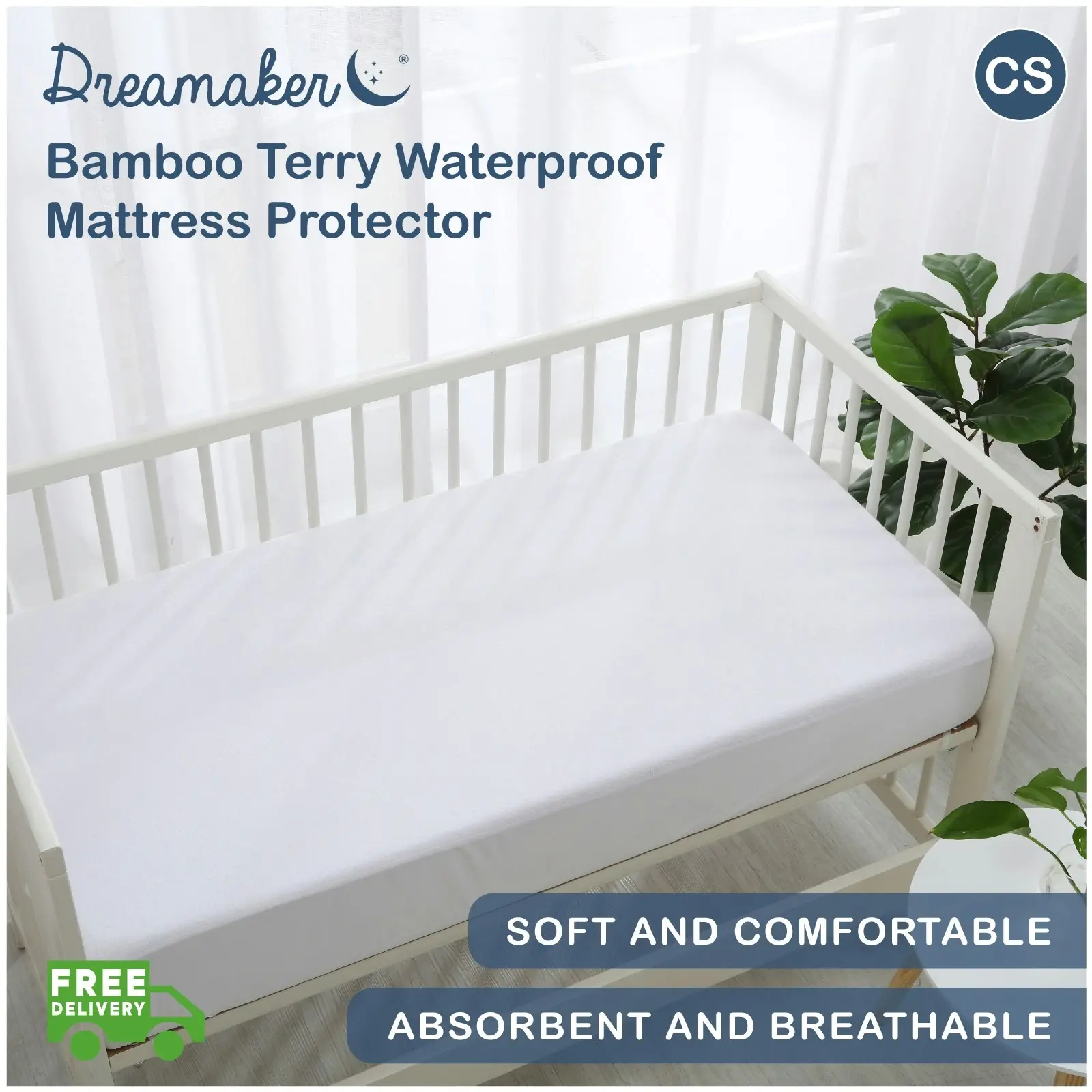 Dreamaker Bamboo Terry Cot Waterproof Mattress Protector White Standard