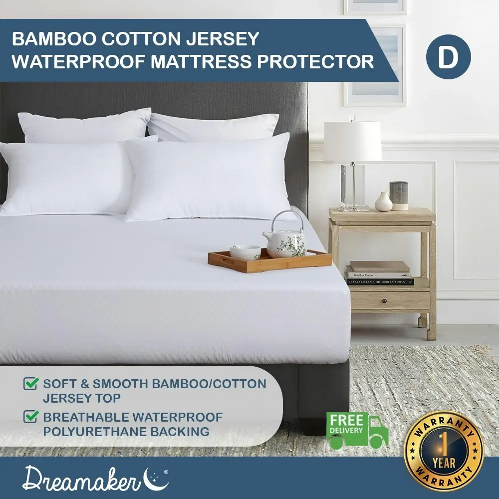 Dreamaker Bamboo Cotton Jersey Waterproof Mattress Protector Double Bed