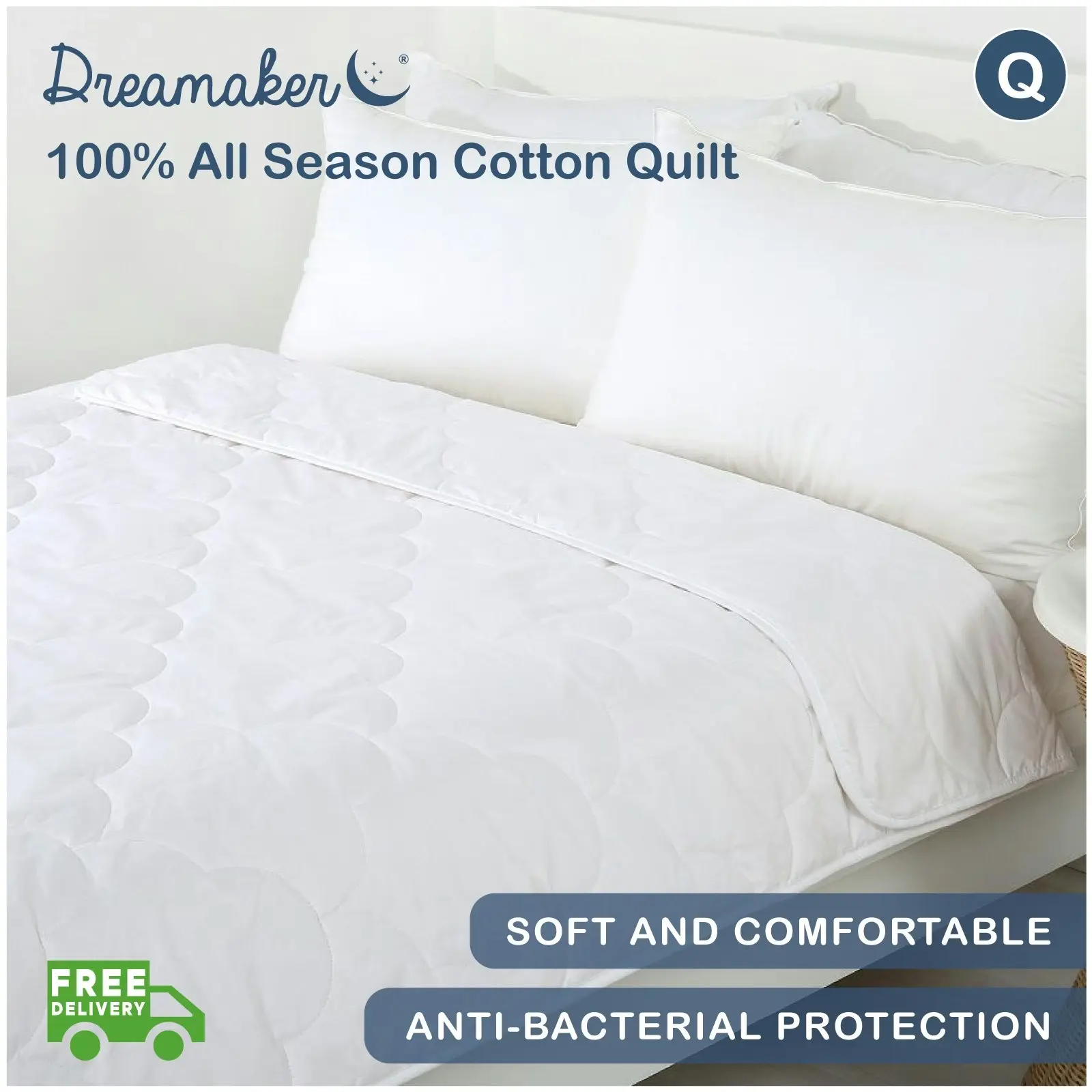 Dreamaker All Season 100% Cotton Quilt Queen Bed