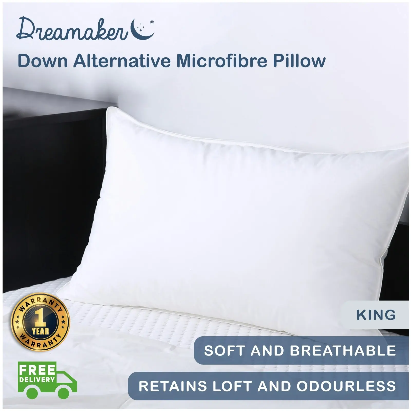 Dreamaker Down Alternative King Size Pillow 90x50cm