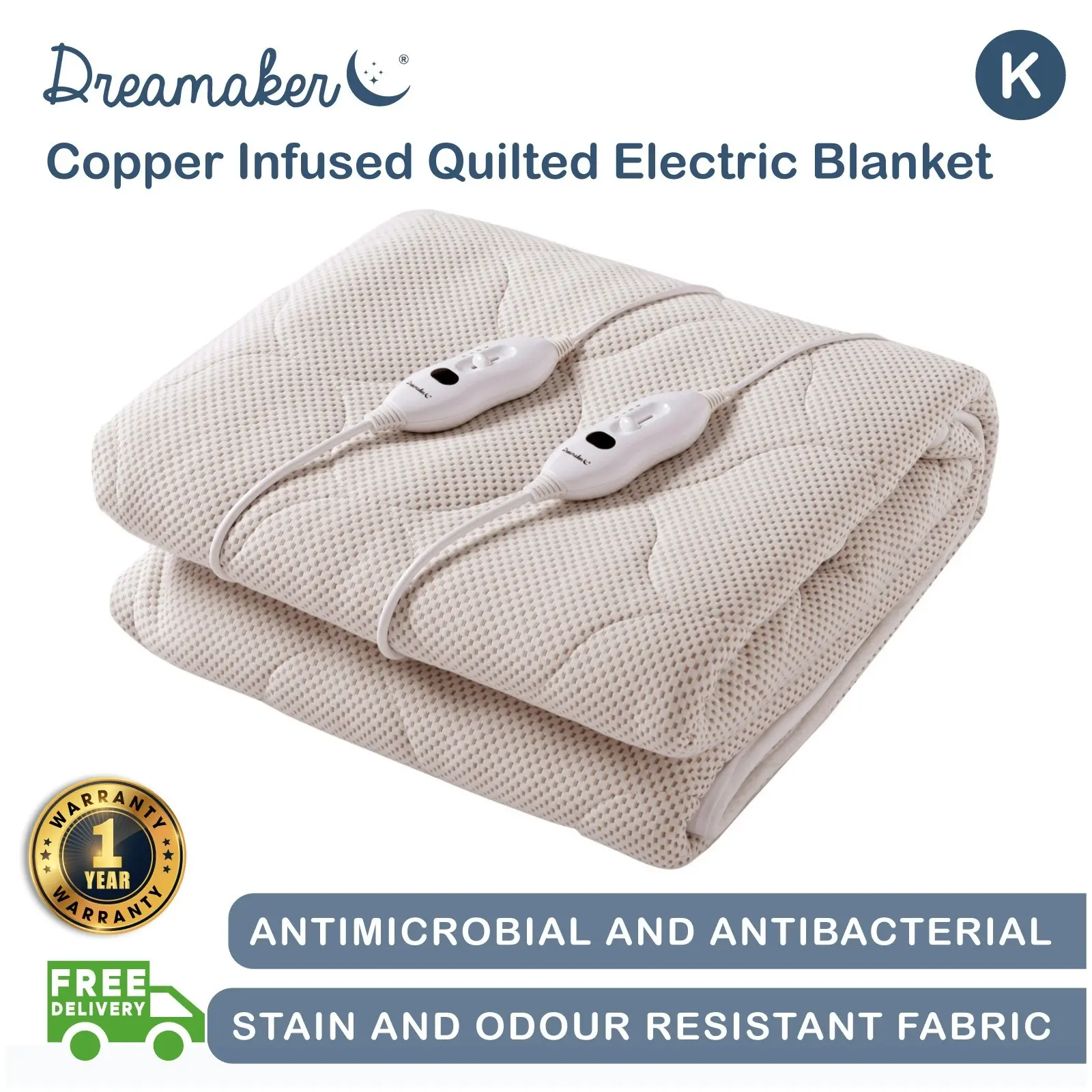 Dreamaker Copper Infused Quilted Top Electric Blanket Rose Copper King Bed