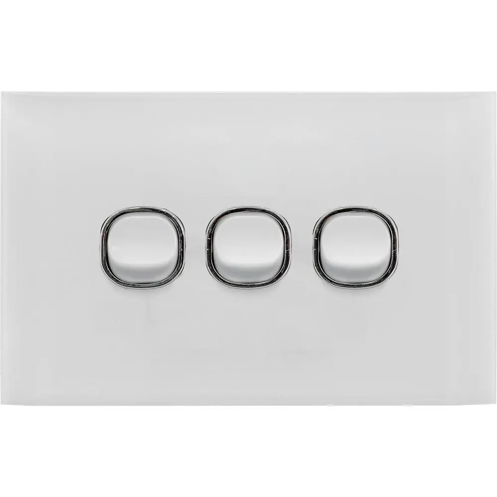 Doss ASW3 115mm Acrylic Wall Plate 3 Gang Light Power Switch 2 Way On/Off White