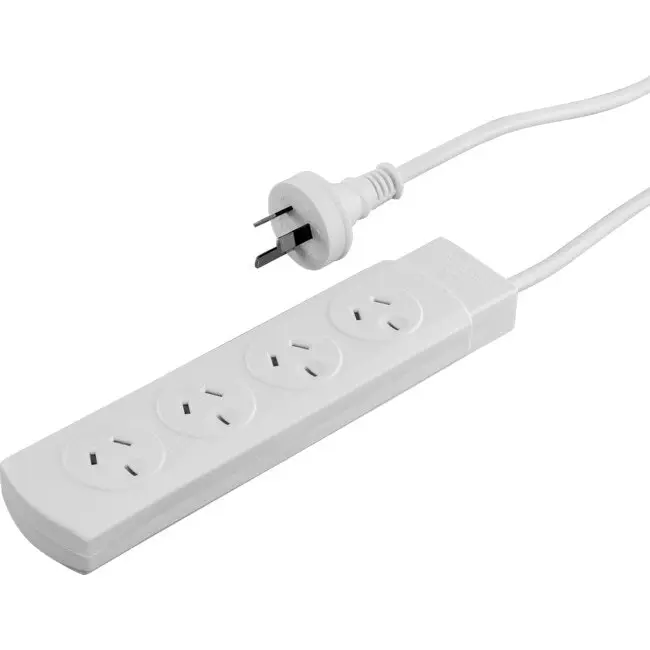 Doss 4-Way 2400W Powerboard 4 Outlets 1m Power Cord w/ Overload Protection White