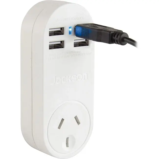 Jackson PT4USB 2400W 10A 240V Power Mains Outlet w/ 4 USB Charging Ports White