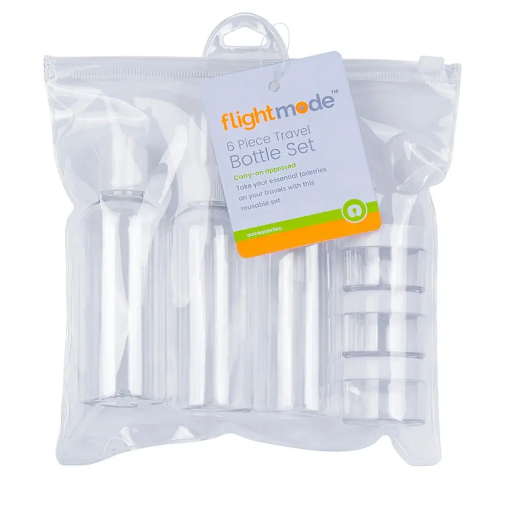 6pc Flight Mode Plastic Travel Bottle Set Container Storage Re-Fill Clear