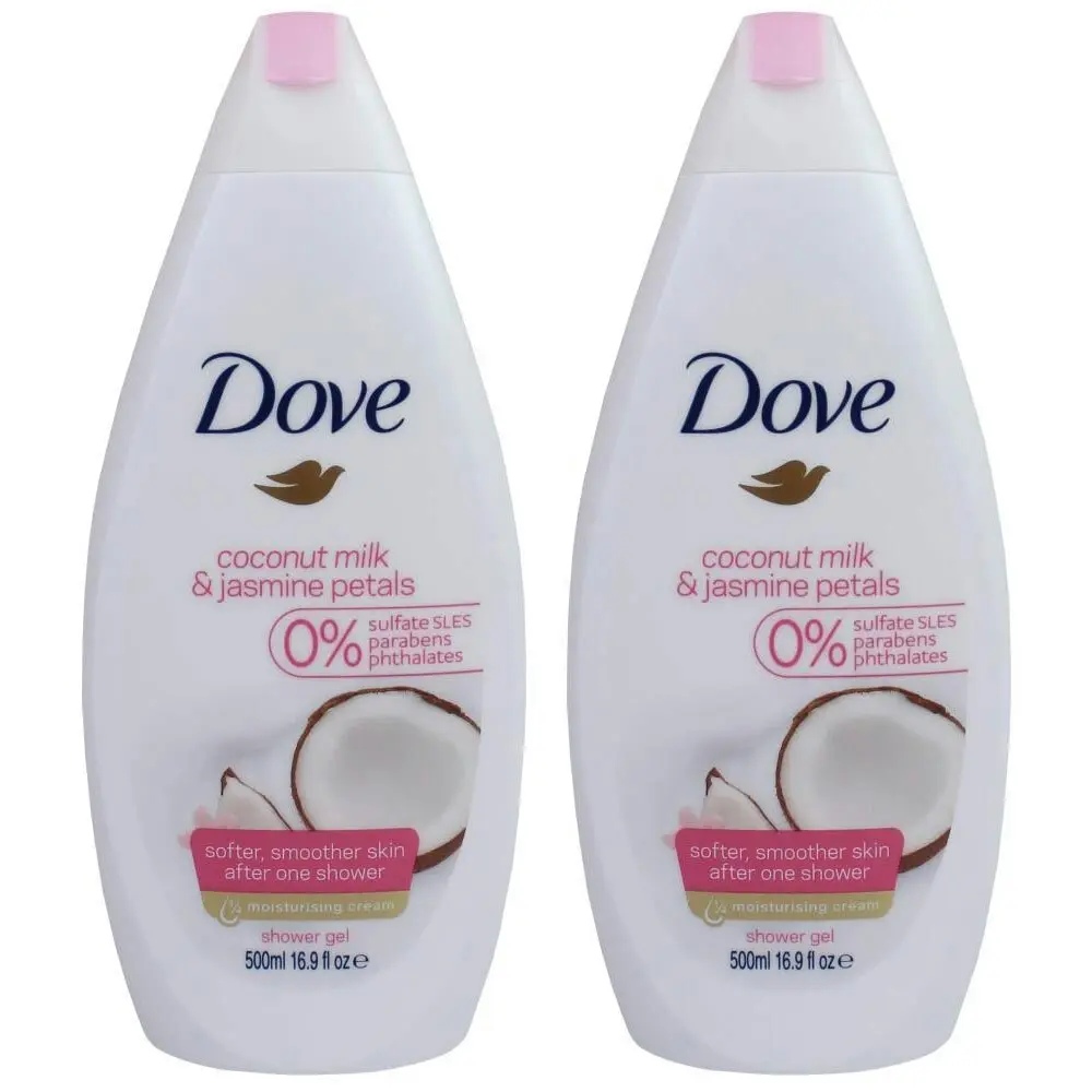 2x Dove Relaxing 500ml Shower Gel Bath Skin/Body Wash Coconut Milk/Jasmine Petal