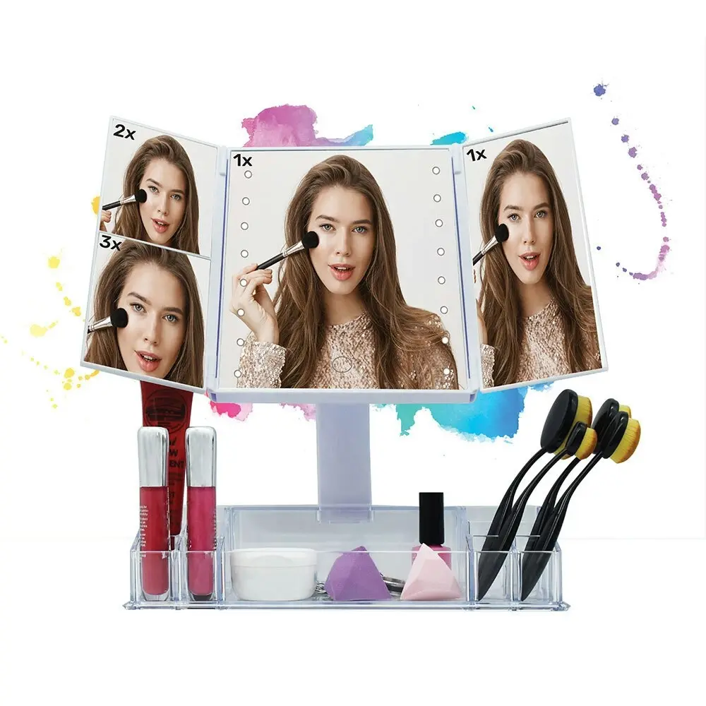 Impressions LED Foldable Vanity Makeup Mirror Magnifications/Organiser Storage