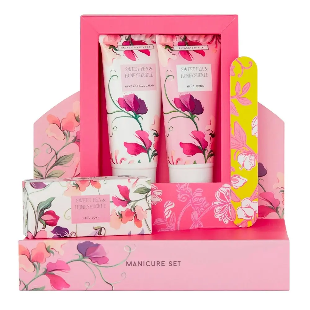 Heathcote & Ivory Sweet Pea & Honeysuckle Hand Cream/Scrub/Soak/Nail File Set