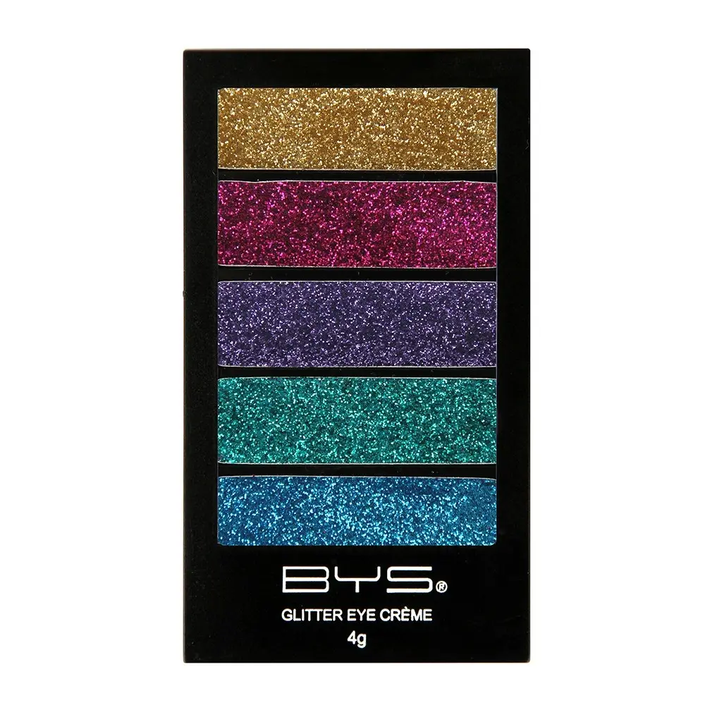 BYS Glitter Creme 4g Gel Base Makeup/Cosmetic Palette Intense Rainbow 5 Shades