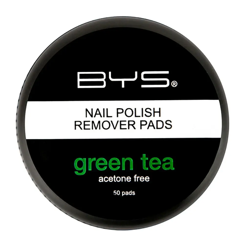 50pc BYS Green Tea Nail Polish Remover Moisturized Vitamin E Acetone Free Pads