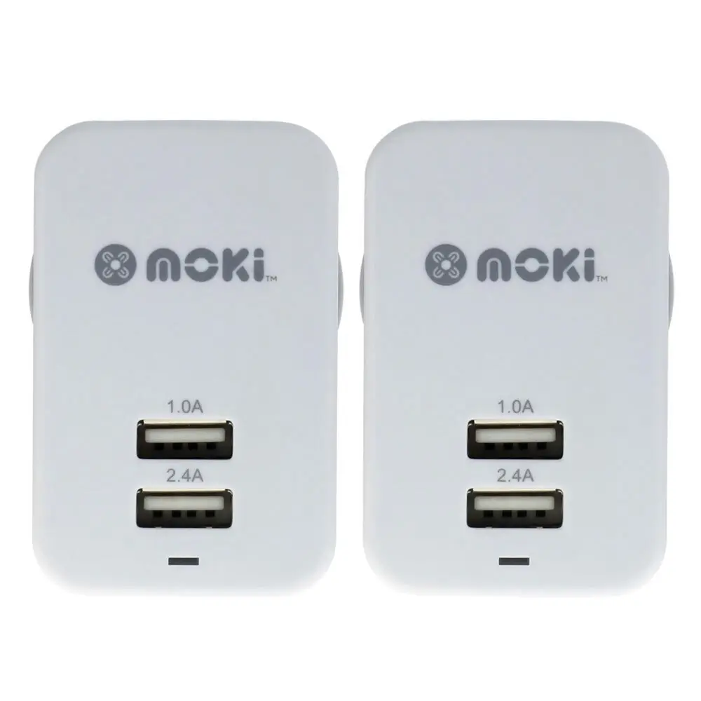 2PK Moki Dual USB Wall Mobile Charger Universal Adaptor Plug Travel Adapter WHT