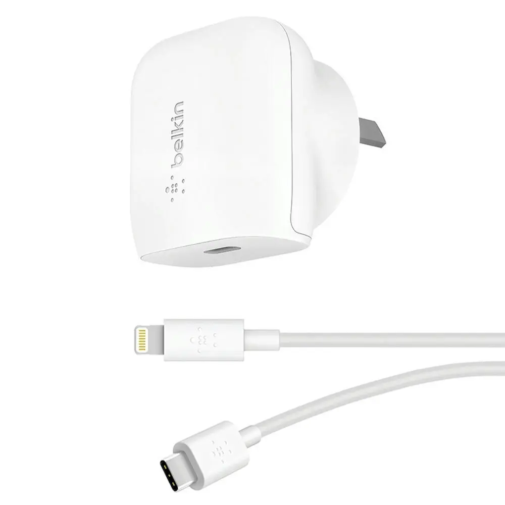 Belkin 1 Port USB-C Wall Charger 18W w/ Lighting Cable for iPhone X XS 11 White