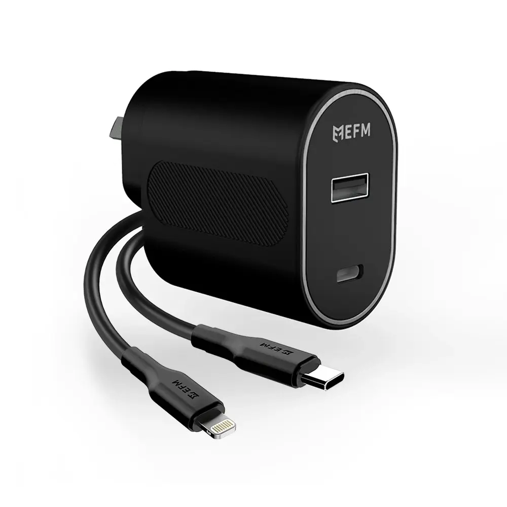 EFM 60W Dual Port Wall Charger w/ 1m USB-C to Lightning MFI-Certified Cable BLK