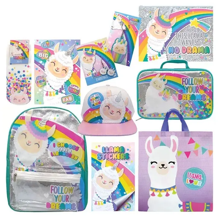 Llama Showbag 21 Kids w/Backpack/Cap Cooler Bag/Socks/Stickers Notebook Keychain