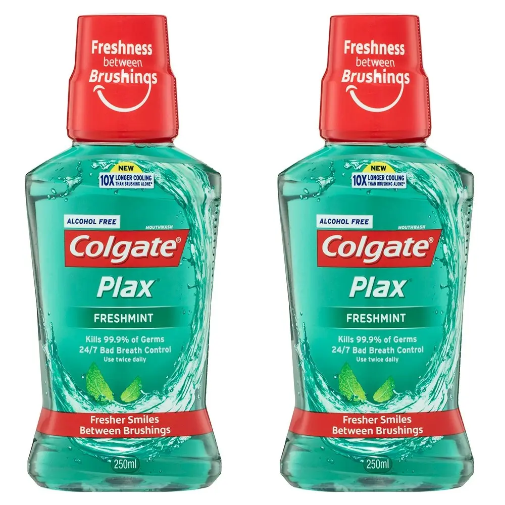 2x Colgate 250ml Plax Freshmint Mouthwash Alcohol Free Mouth Wash Oral Care