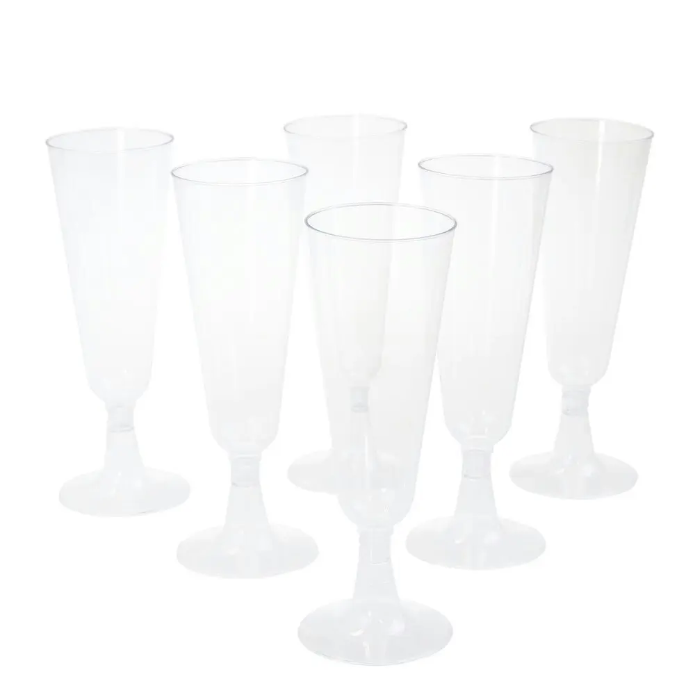 6PK Lemon & Lime 130ml Disposable Reusable Plastic Champagne Flutes Glass Cup