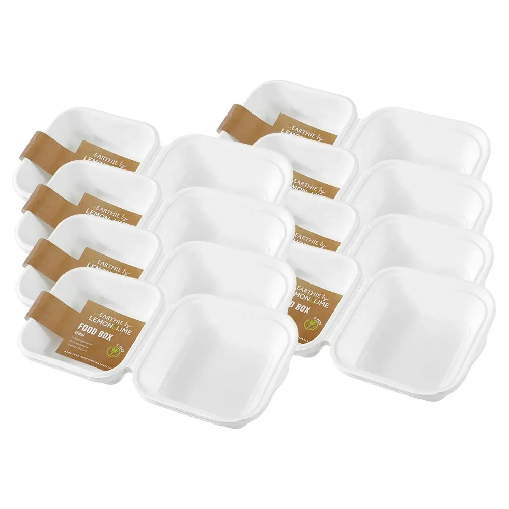 48x Lemon And Lime Eco 450ml Plant Based Takeaway Food Storage Tray Box White