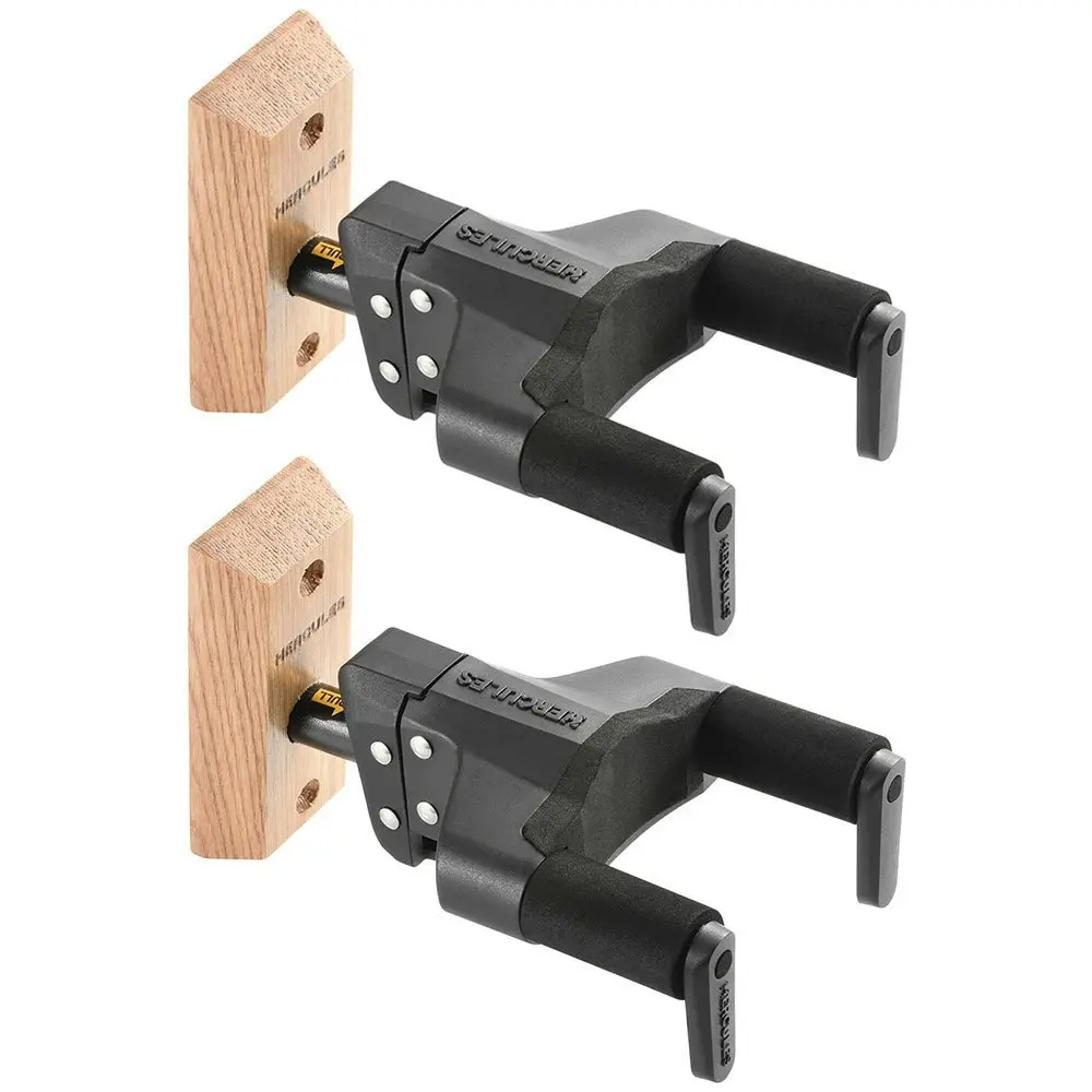 2x Hercules  Wood Block Auto-Swivel Wall Guitar Hanger/Holder w Neck Adjustment