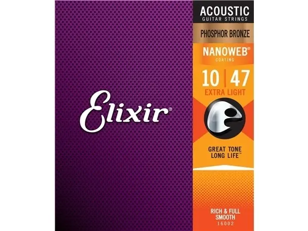 Elixir #16002 Acoustic Nanoweb Guitar String Phosphor Bronze 10-47 Extra Light