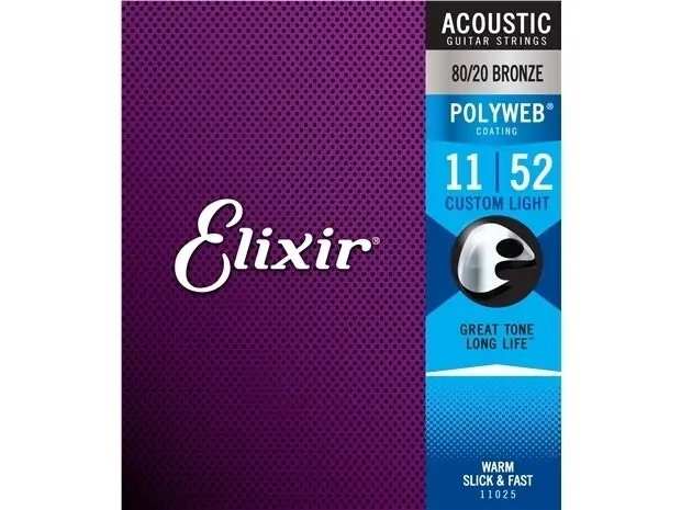 Elixir #11025 Acoustic Polyweb Guitar String 80/20 Bronze 11-52 Custom Light