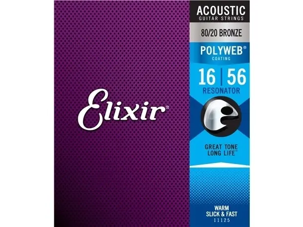 Elixir #11125 Acoustic Polyweb Guitar Music String 80/20 Bronze 16-56 Resonator