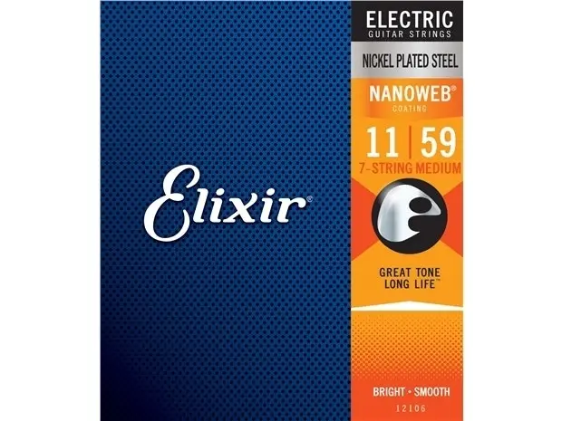 Elixir #12106 Electric Guitar 7 Strings Nanoweb Nickel Plated Steel 11-59 Medium