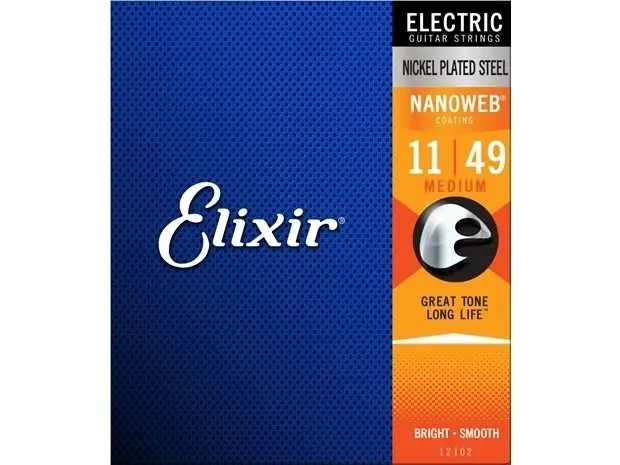 Elixir #12102 Electric Guitar Strings Nanoweb Nickel Plated Steel 11-49 Medium