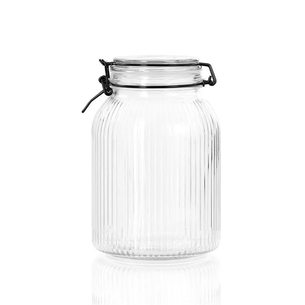 Lemon & Lime Fido Stripe 1.9L/20.5cm Glass Clip Jar Food Canister Container CLR