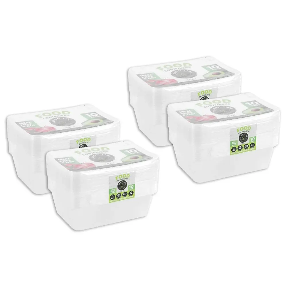 40pc Lemon & Lime Reusable Takeaway Food Storage Container Box Rectangular 750ml