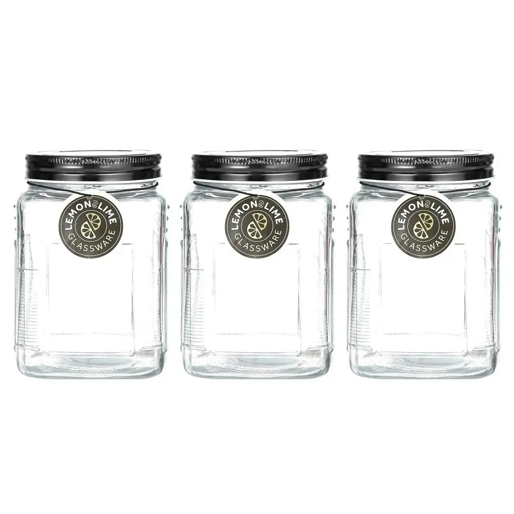 3x Lemon & Lime Ascot 800ml Glass Jar Food Container/Storage w/ Airtight Lid CLR