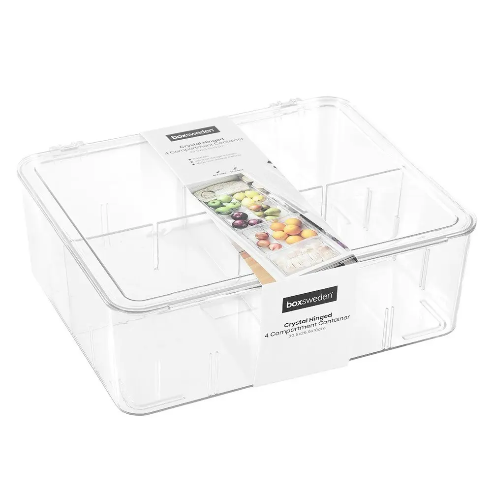 Boxsweden Crystal Hinged Compartment Clear Storage Food Container 30.5x25.5x10cm