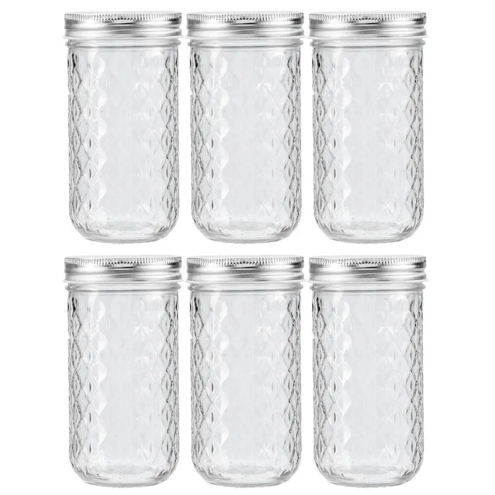 6PK Lemon & Lime 350ml Quilted Glass Conserve Canister Jar Food Storage Clear