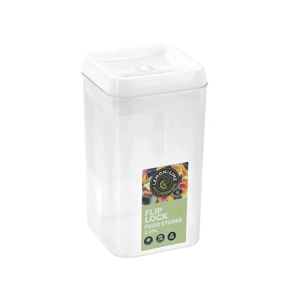 Lemon & Lime Flip Lock 2.45L/23cm Food Storer/Storage Square Container Clear