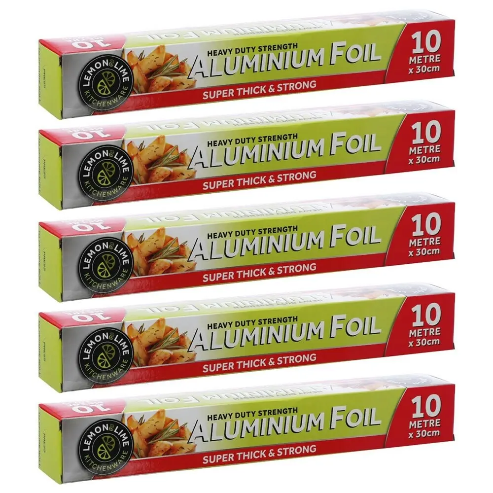 5x Lemon & Lime 10m Heavy Duty Kitchen Food Aluminium Foil Wrap Roll w/Dispenser