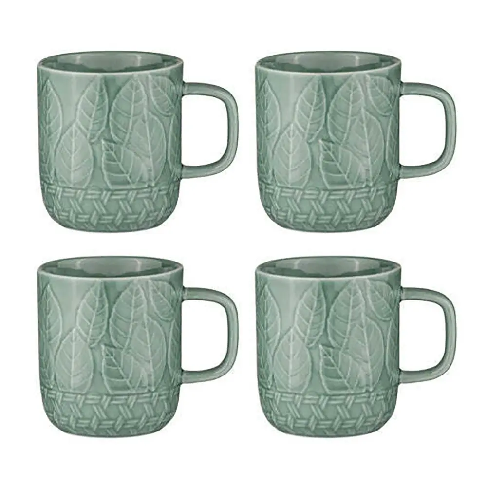 4pc 400ml Ladelle Heath Jade Embossed Porcelain Drinking Mug/Cup Hot Tea/Coffee