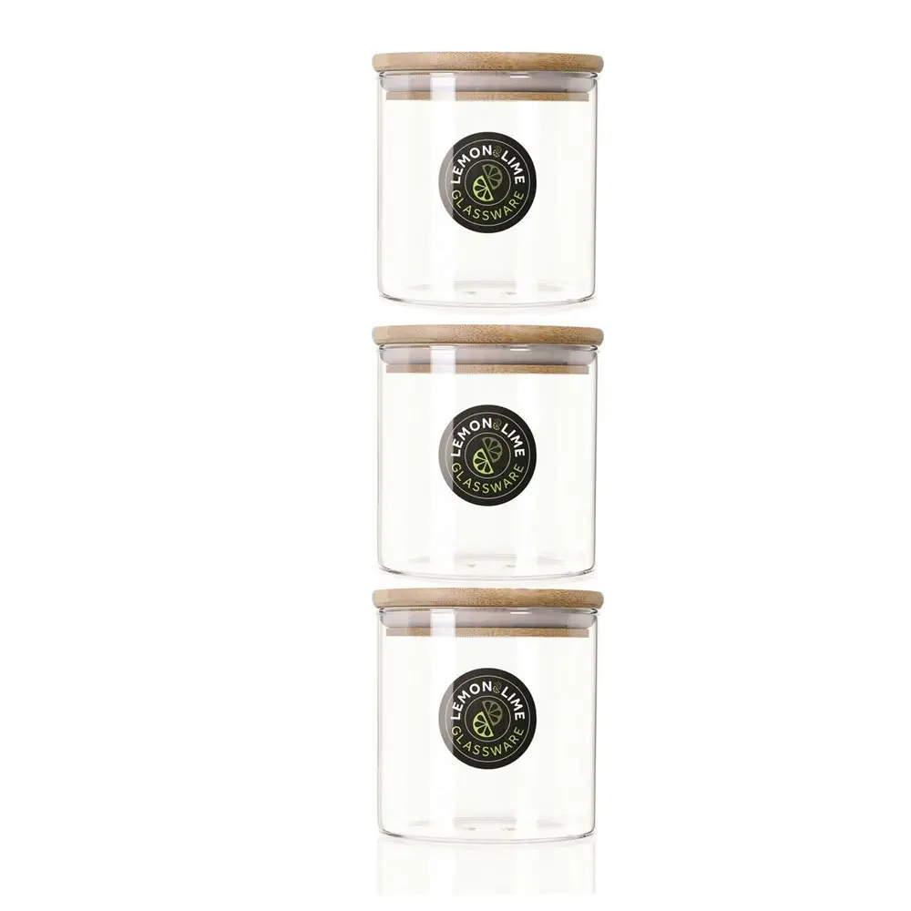 3x Lemon & Lime Camden Glass Jar 610ml Bamboo Lid Home Kitchen Storage Container