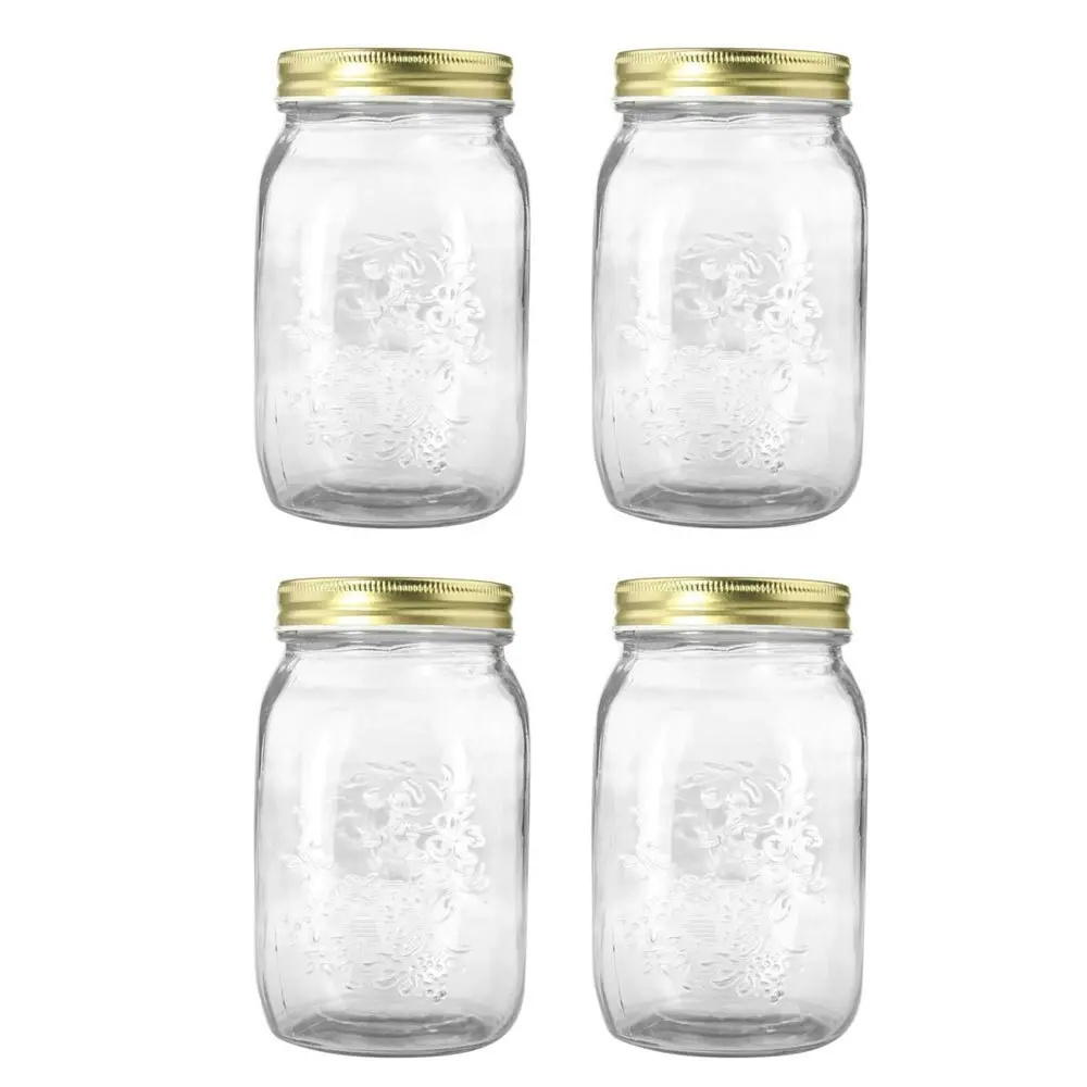 4x Lemon & Lime Roma 1L Glass Conserve Jar 17cm Kitchen Canister Container Clear