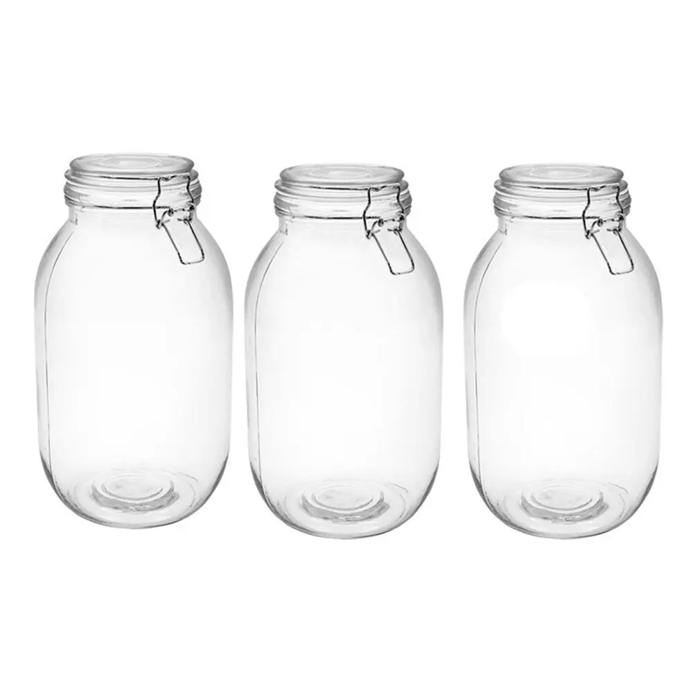 3x Lemon & Lime Fresco 3L Glass Clip Jar 15.5cm Kitchen Canister Container Clear