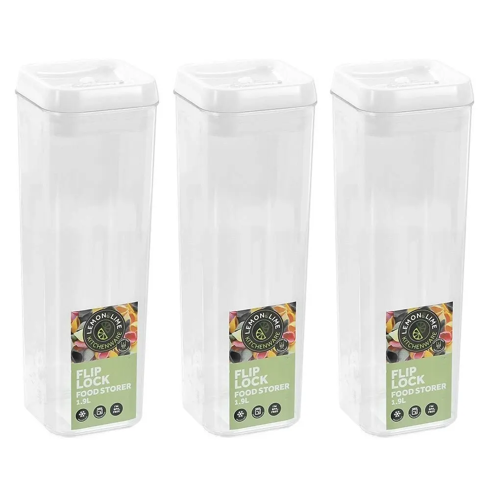 3x Lemon & Lime Flip Lock 1.9L/30cm Food Storer/Storage Square Container w/ Lid