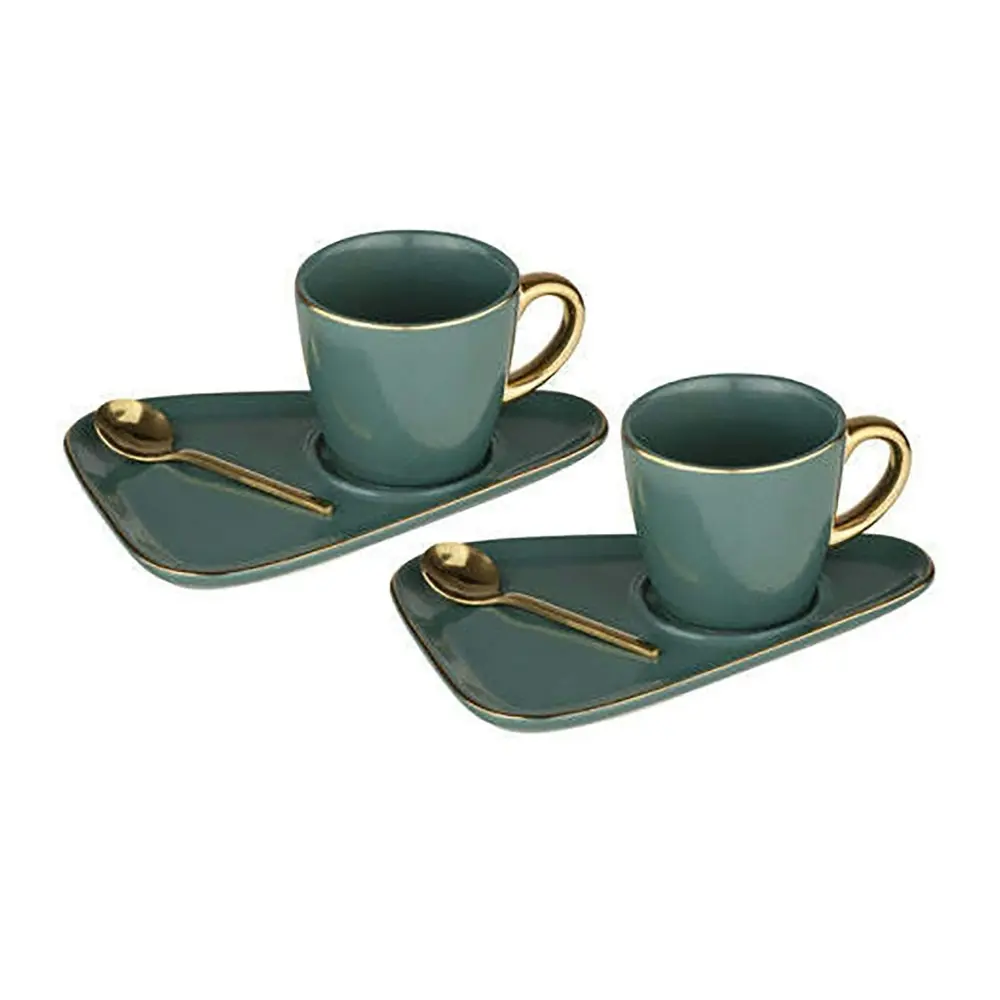 6pc Tempa Asteria 80ml Espresso Coffee Mug Cup/Plate Saucer/Teaspoon Set Teal