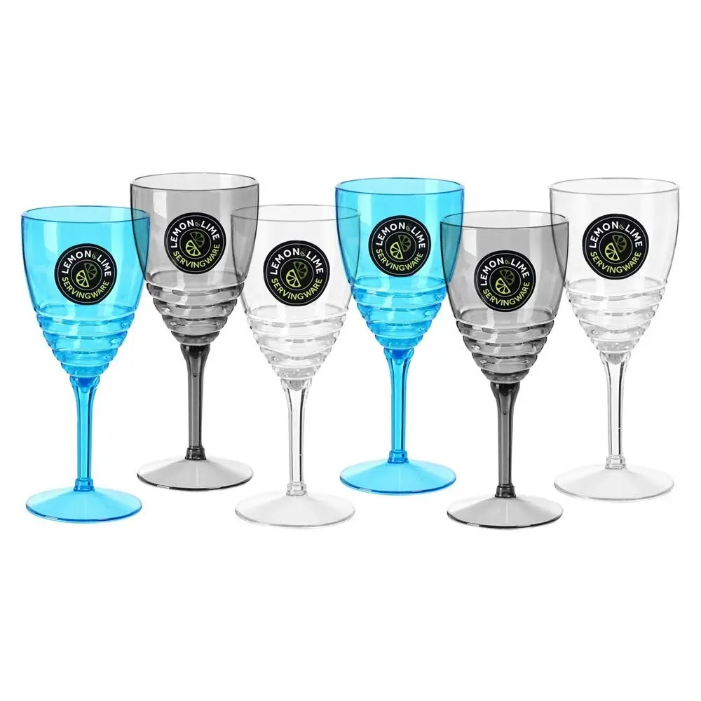 6x Lemon & Lime 400ml Wave Deco Wine Goblet/Cocktail Drinking Picnic Cup Assort