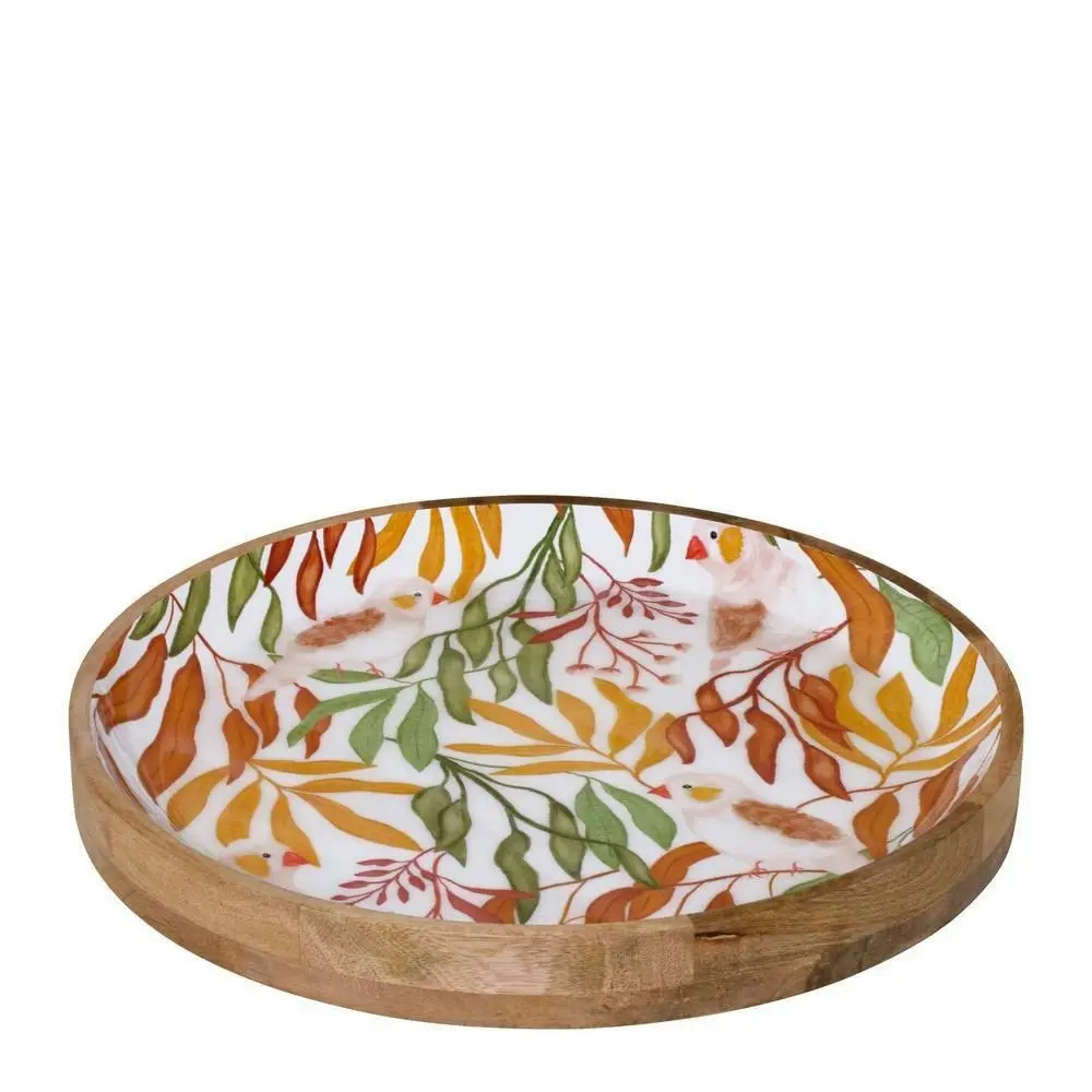 J. Elliot Flora & Finch 38cm Wooden Serving Tray Round Tableware Food/Snack Dish