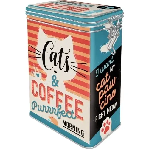 Nostalgic Art 17.5cm/1.3L Clip Top Tin Metal Container Storage Cats & Coffee