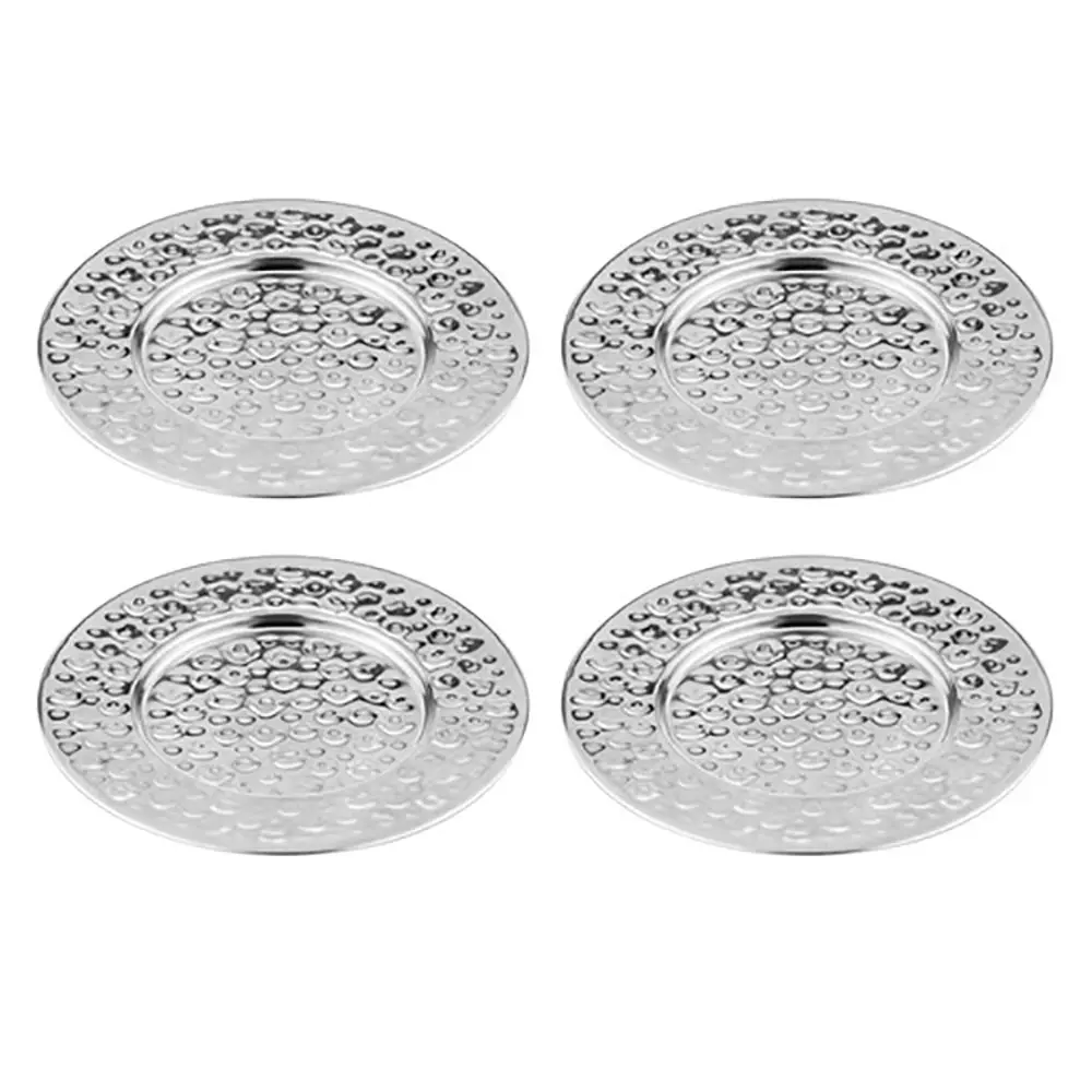 4PK Spencer Hammered 13cm Coaster Set Metallic Stainless Steel Drink Pad Silver