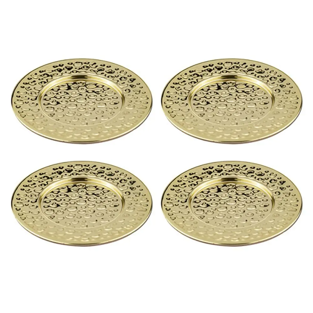 4PK Spencer Hammered 13cm Coaster Set Metallic Stainless Steel Drink Pad Gold