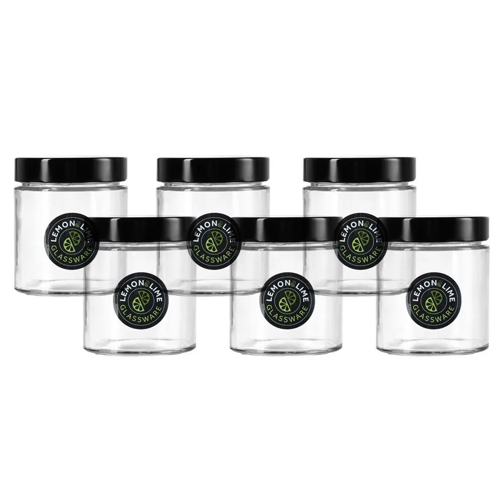 6x Lemon & Lime Soho 470ml Glass Preserve Jar Container Storage w/ Black Lid CLR