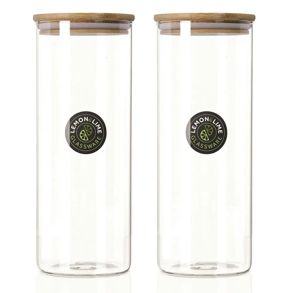 2x Lemon & Lime Camden 1.7L Glass Jar Canister Container Storage w/ Bamboo Lid