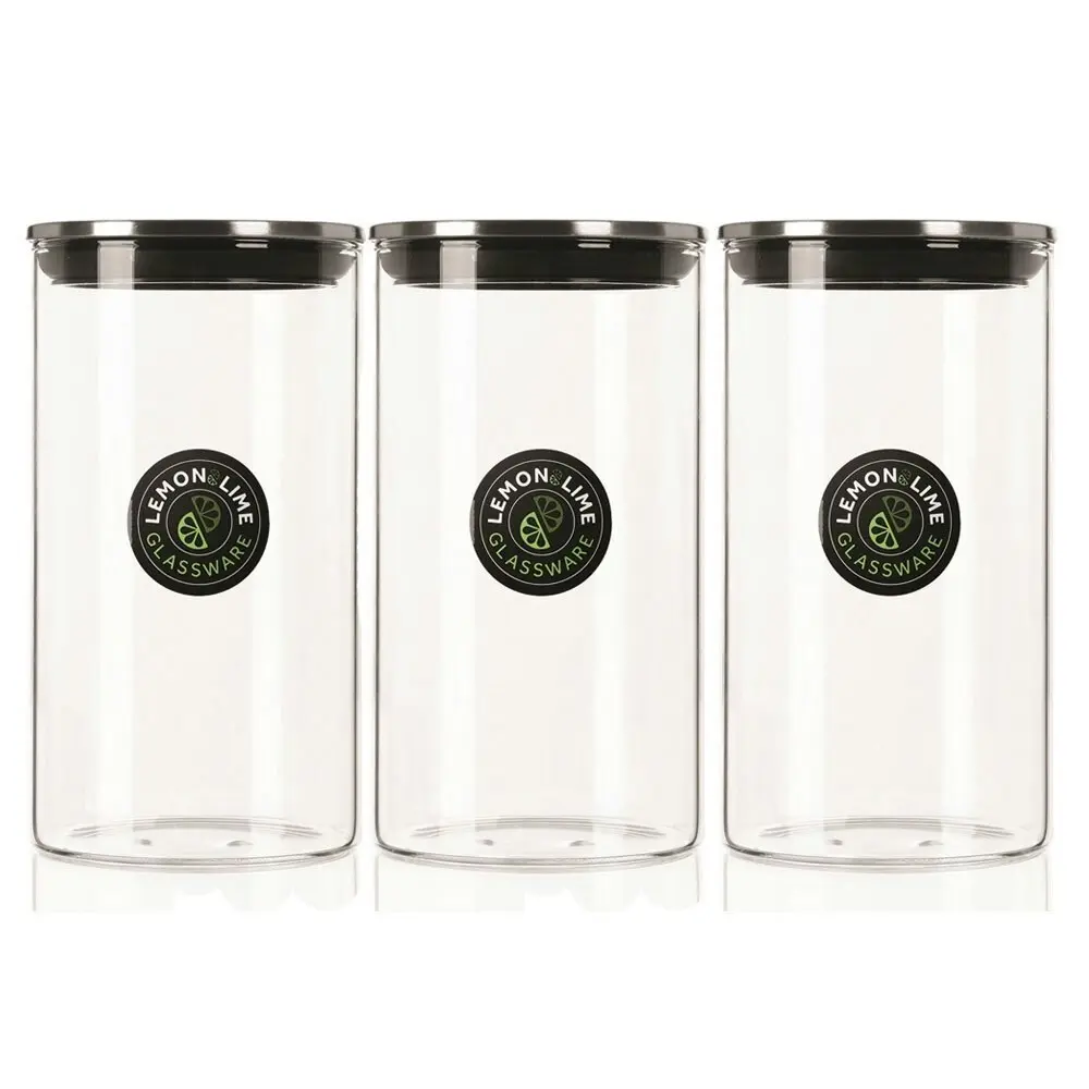 3PK Lemon & Lime Acier 1.2L Glass Jar Storage Container w/ Stainless Steel Lid