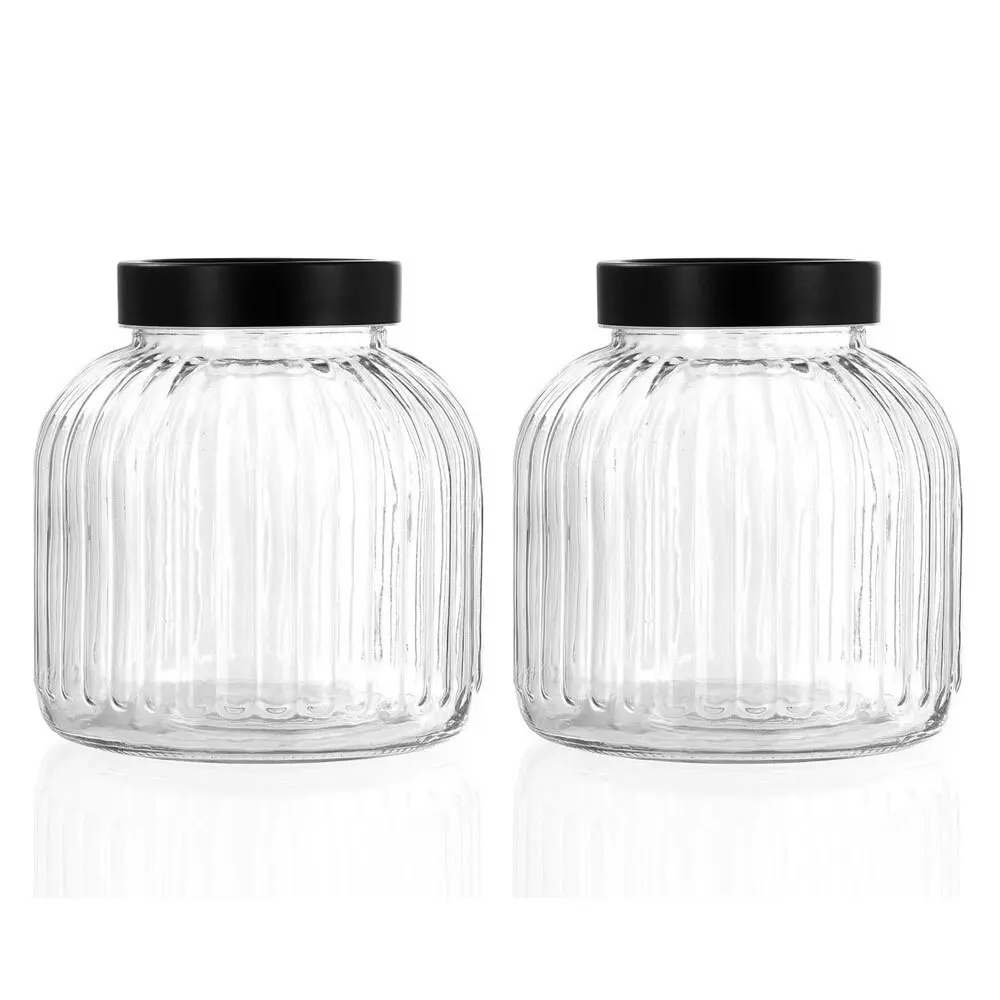 2x Lemon & Lime Brooklyn 3L/19cm Glass Jar Container Food Storage w/ Lid Clear